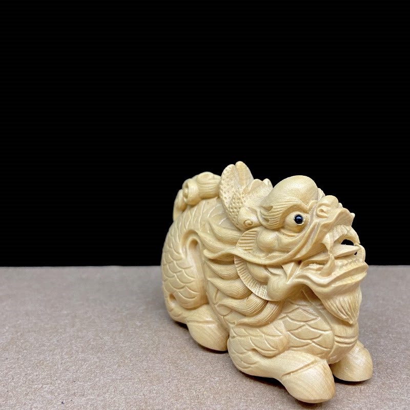 速发黄杨木雕刻手把件麒麟神兽摆件家居茶宠文玩男士随身手盘工艺
