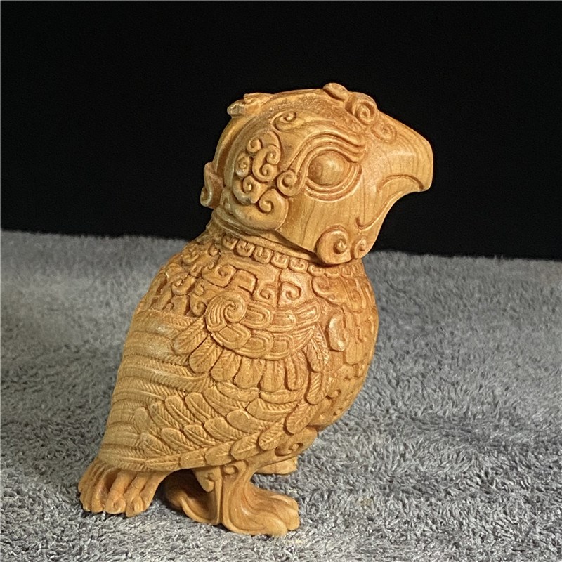 速发崖柏小叶黄杨木雕刻家居装饰品创意文玩男士手把件子乍弄鸟尊