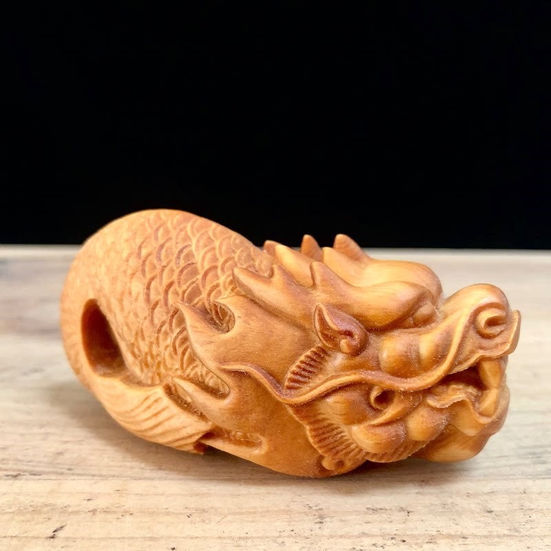 速发崖柏木雕黄杨木手把件鱼化龙挂件男士汽车装饰创意手把玩工艺
