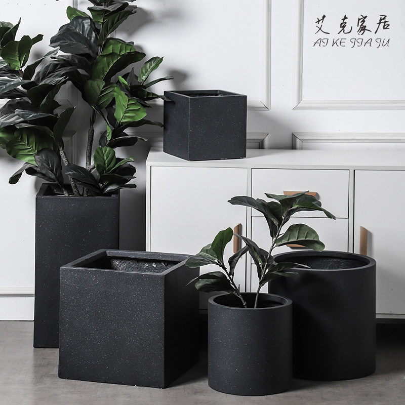 速发黑色创意室化镁大花盆磨砂方形圆形植绿简约氧内室外落地高款