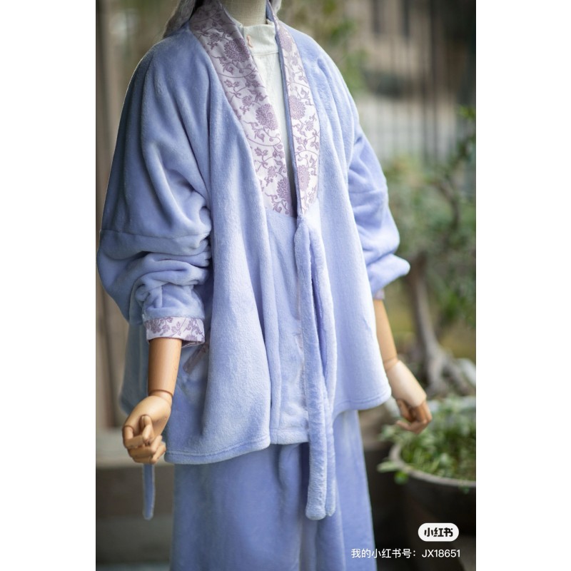 速发青泠谷法兰绒明初浅交领居家服睡衣套装汉服