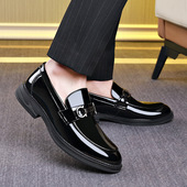 休闲牛皮男鞋 2025春秋新款 商务舒适套脚鞋 高端男式 亮皮一脚蹬皮鞋