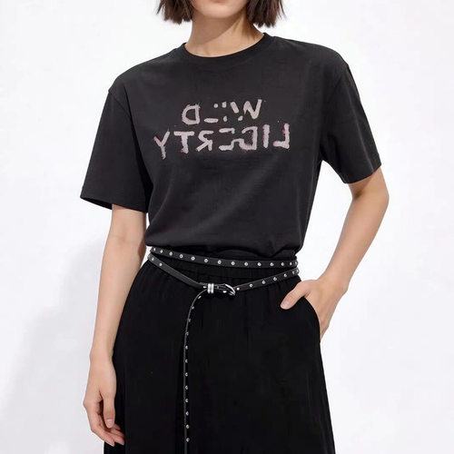 2026夏新品女装棉质美式复古宽松落肩印花短袖T恤上衣 MBF2TEET21