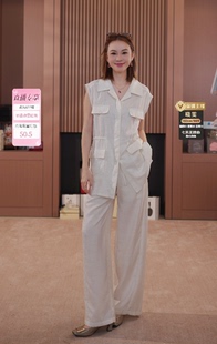 【晓雯严选】复古天丝亚麻肌理感翻领马甲连衣裙女N780-16008