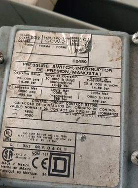 非标价SQUARE D 9012GCW21压力开关 拆机三个需要的议价