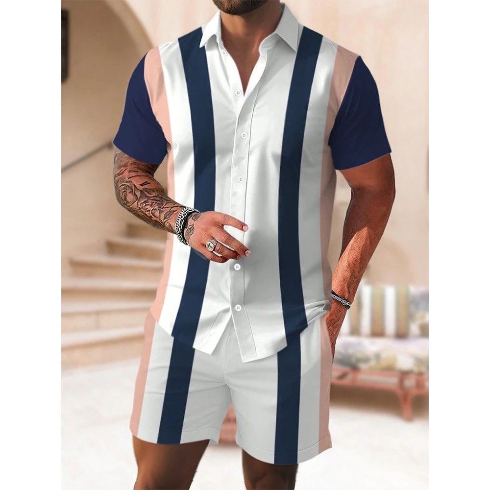 Beach print shirt and shorts set男士沙滩印花短袖衬衫短裤套装,男装,休闲运动套装,淘宝优惠券,粉丝福利购,淘宝优惠卷