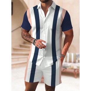 沙滩印花短袖 shirt 套装 短裤 衬衫 set男士 shorts and print Beach