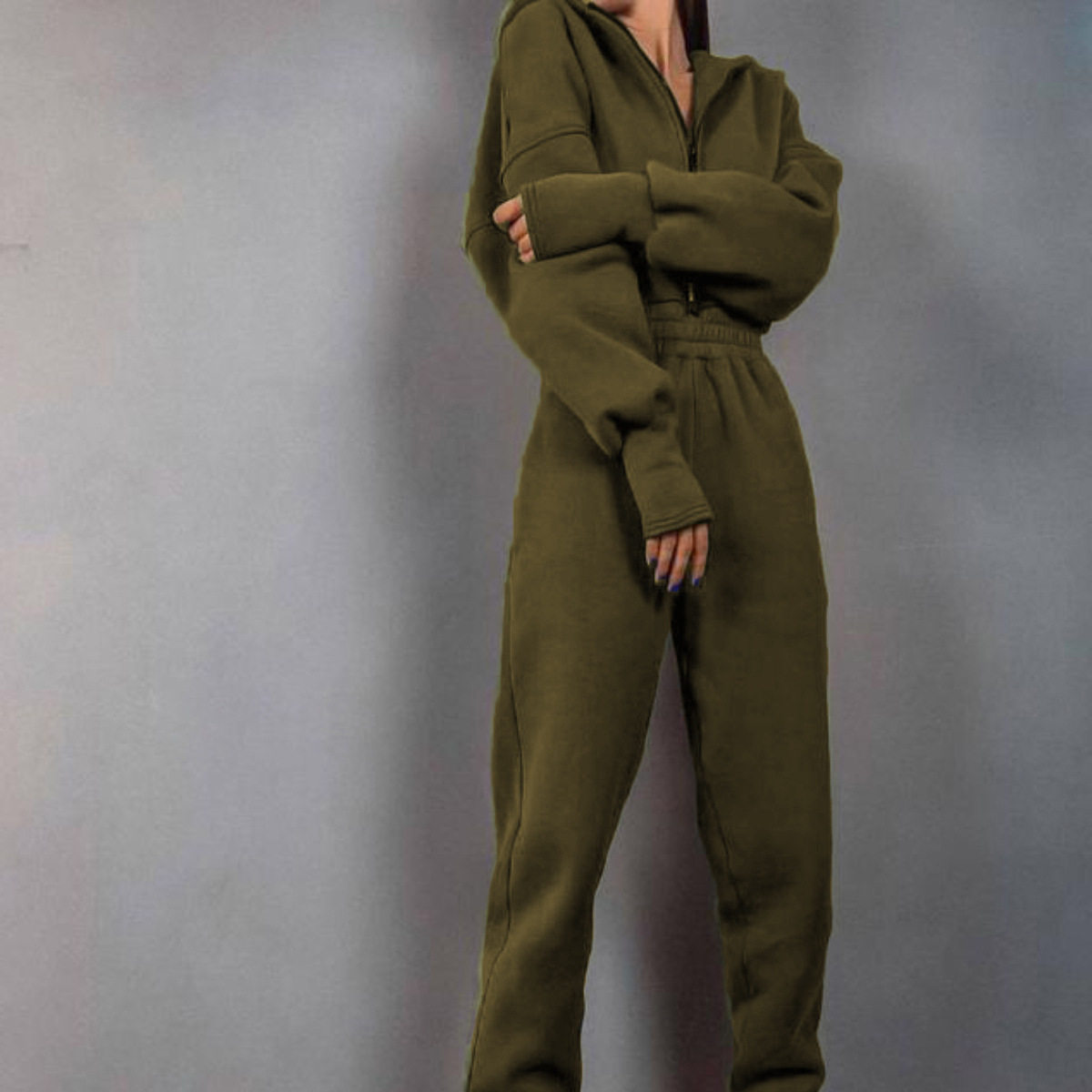 Solid-colored sports jumpsuit纯色运动休闲拉链连帽收腰连体裤,女装/女士精品,连体衣/裤,淘宝优惠券,粉丝福利购,淘宝优惠卷