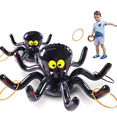Halloween Inflatable Spiders Ring Toss Game Set with 4 Rings
