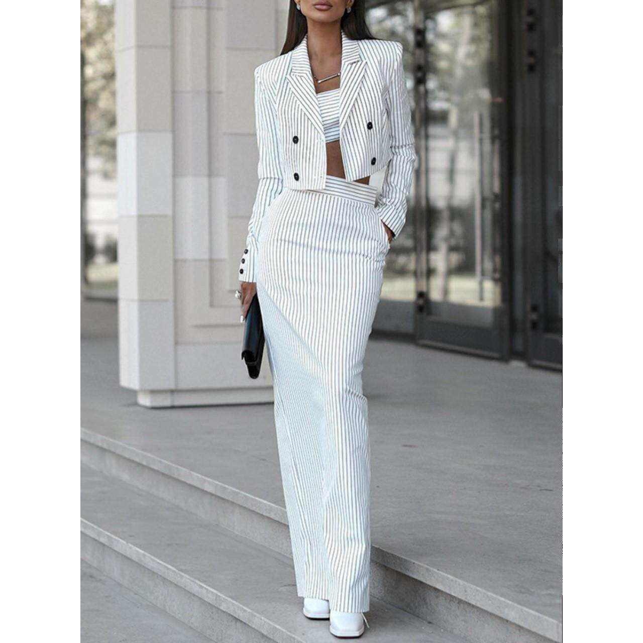 印花撞色休闲小西装半身裙套装 Printed Casual Suit Skirt Set