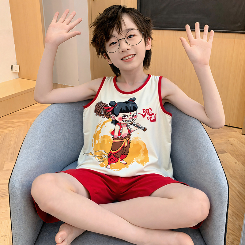 哪吒睡衣男童2025新款纯棉夏季儿童背心小男孩哪咤无袖全棉家居服