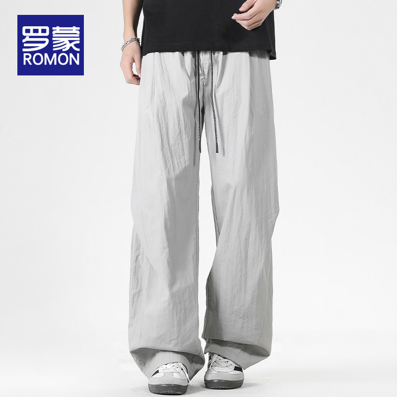 罗蒙夏季男士休闲裤2026新款美式宽松直筒男裤子薄款运动阔腿长裤