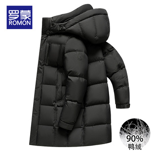 罗蒙中长款羽绒服男款冬季黑色亮面防寒服东北加厚保暖外套男秋冬