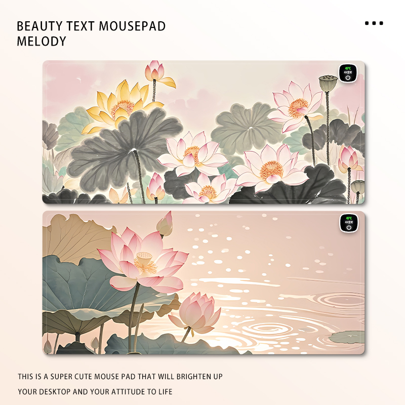 古风荷花山水加热鼠标垫超大暖桌垫冬季学习写字办公桌上暖垫恒温