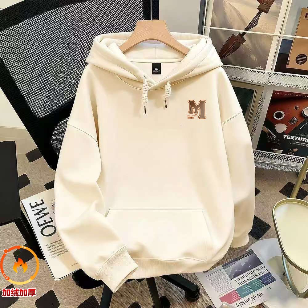 美式爆款卫衣连帽秋冬季加绒加厚百搭小众学生休闲慵懒风感男潮