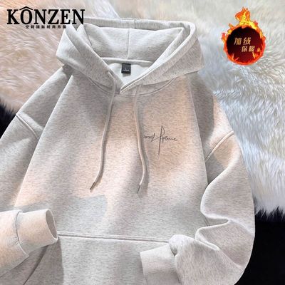 NASA连帽卫衣男装秋冬季加绒加厚百搭潮牌美式学生上衣服外套