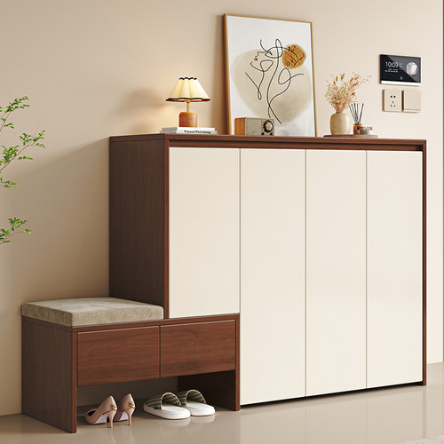 实木鞋柜家用门口收纳柜一体靠墙入户玄关柜阳台楼道门外走廊鞋柜