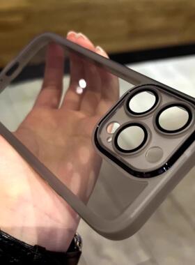 ins极简高级感自带镜头膜适用iPhone16pro苹果15手机壳14ProMax新款11透明12网红男女13promax硅胶全包防摔套