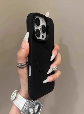 高级感钛灰色镜框支架磁吸适用苹果16promax手机壳iphone15plus肤感磨砂14pm全包软防摔13保护套12简约11防滑