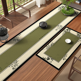桌旗禅意茶席竹韵绿色新中式茶桌垫布茶台吸水垫中间长条茶席桌布