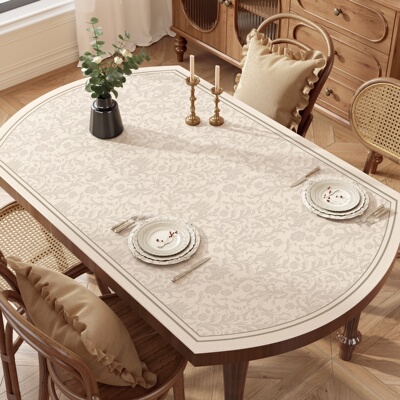 新款椭圆形餐桌垫防水防油免洗轻奢高级感桌布中古风可折叠圆桌垫