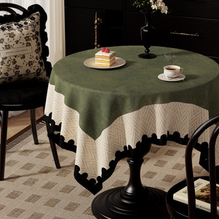 中古风圆桌桌布防水防油免洗桌垫2025年新款轻奢茶几桌垫圆形盖布