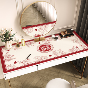 结婚梳妆台桌垫美甲化妆台防水防油餐桌布红色喜庆喜字桌面保护垫