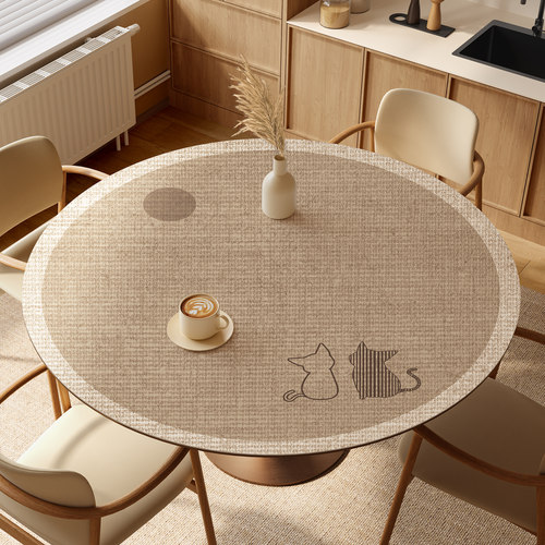 日式侘寂风圆桌桌垫圆形餐桌垫免洗防水防油皮革圆桌布茶几垫台布