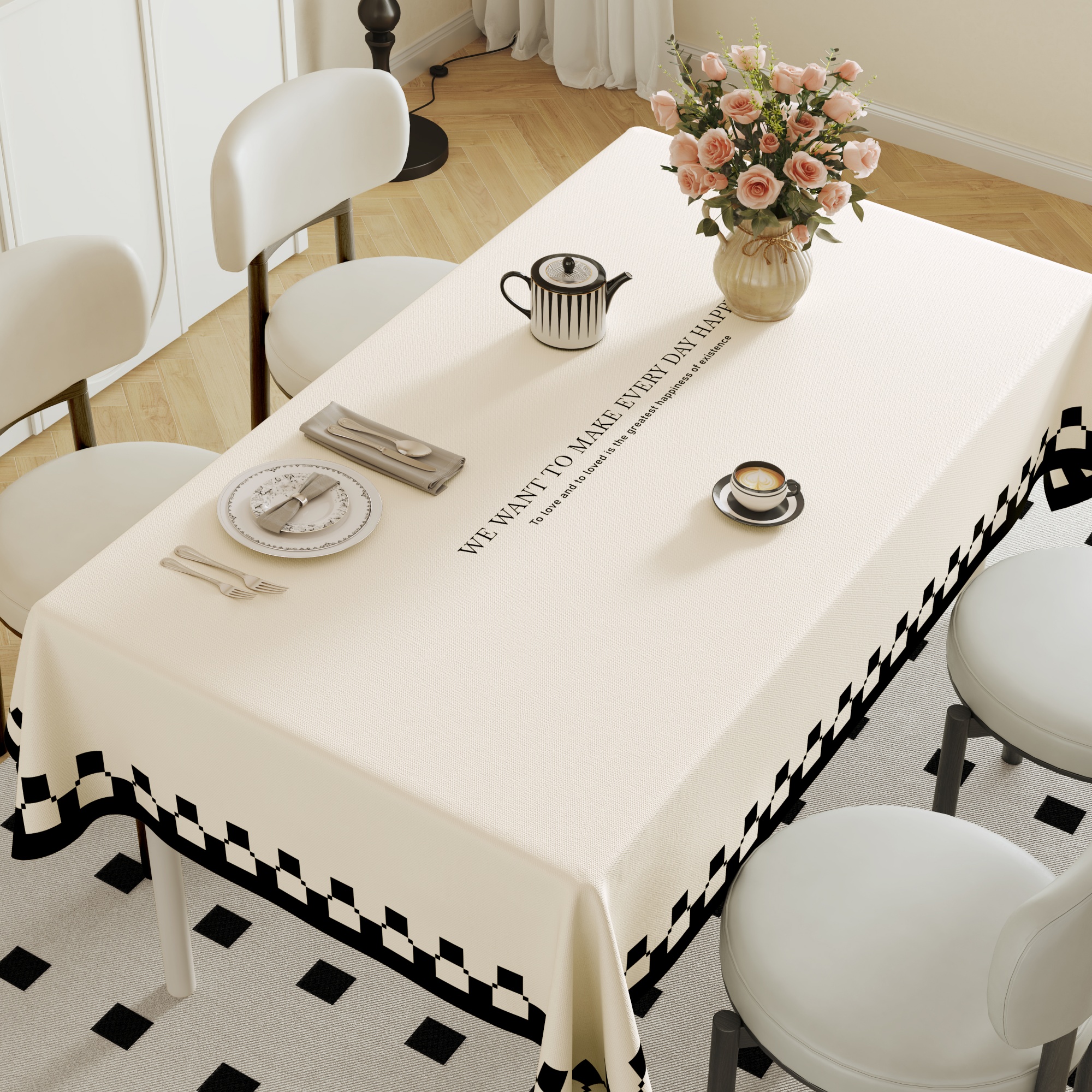 奶油风简约桌布防水防油免洗轻奢现代家用长方形茶几防滑桌布定制