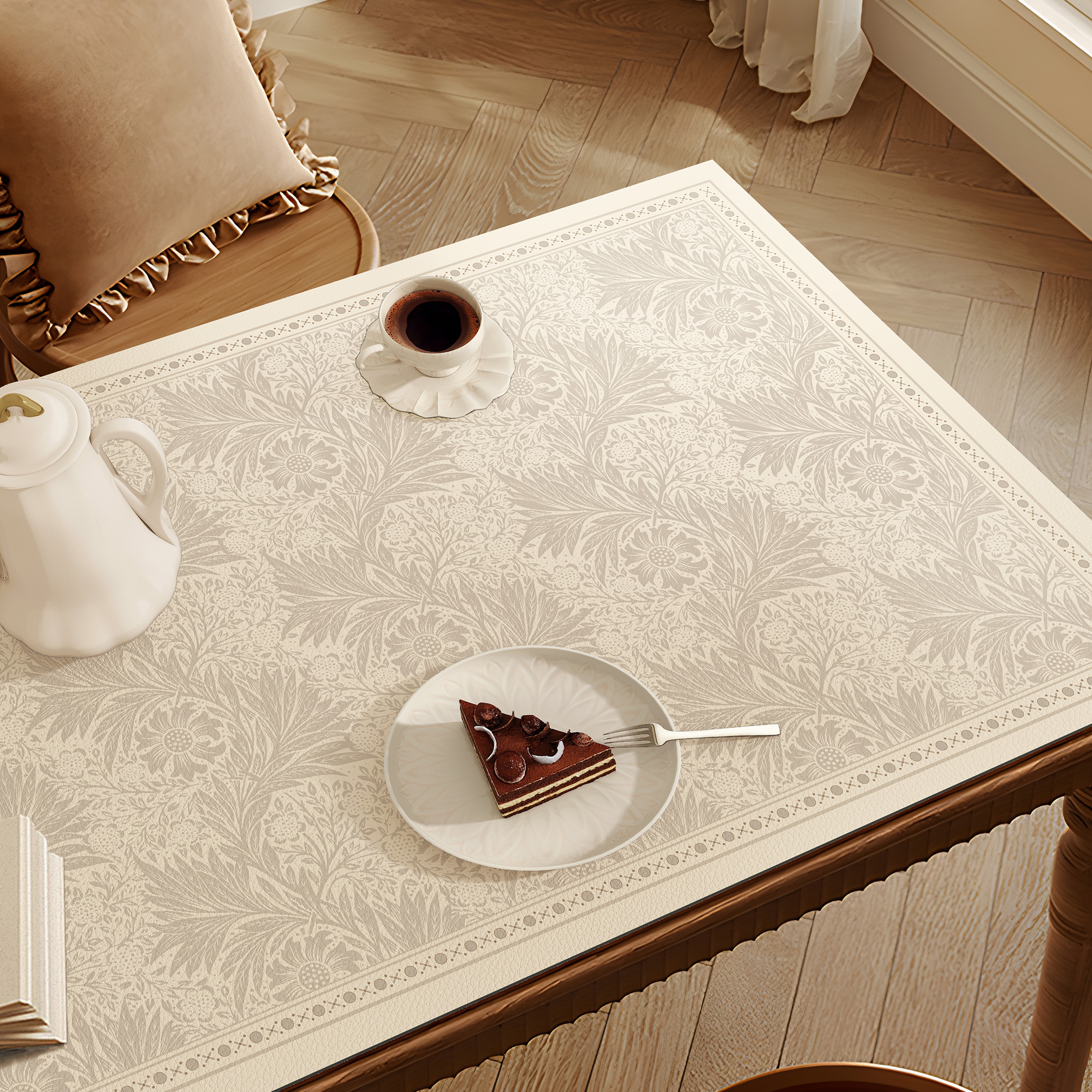 法式餐桌垫子防水防油防烫免洗皮革桌布复古风轻奢长方形茶几桌布