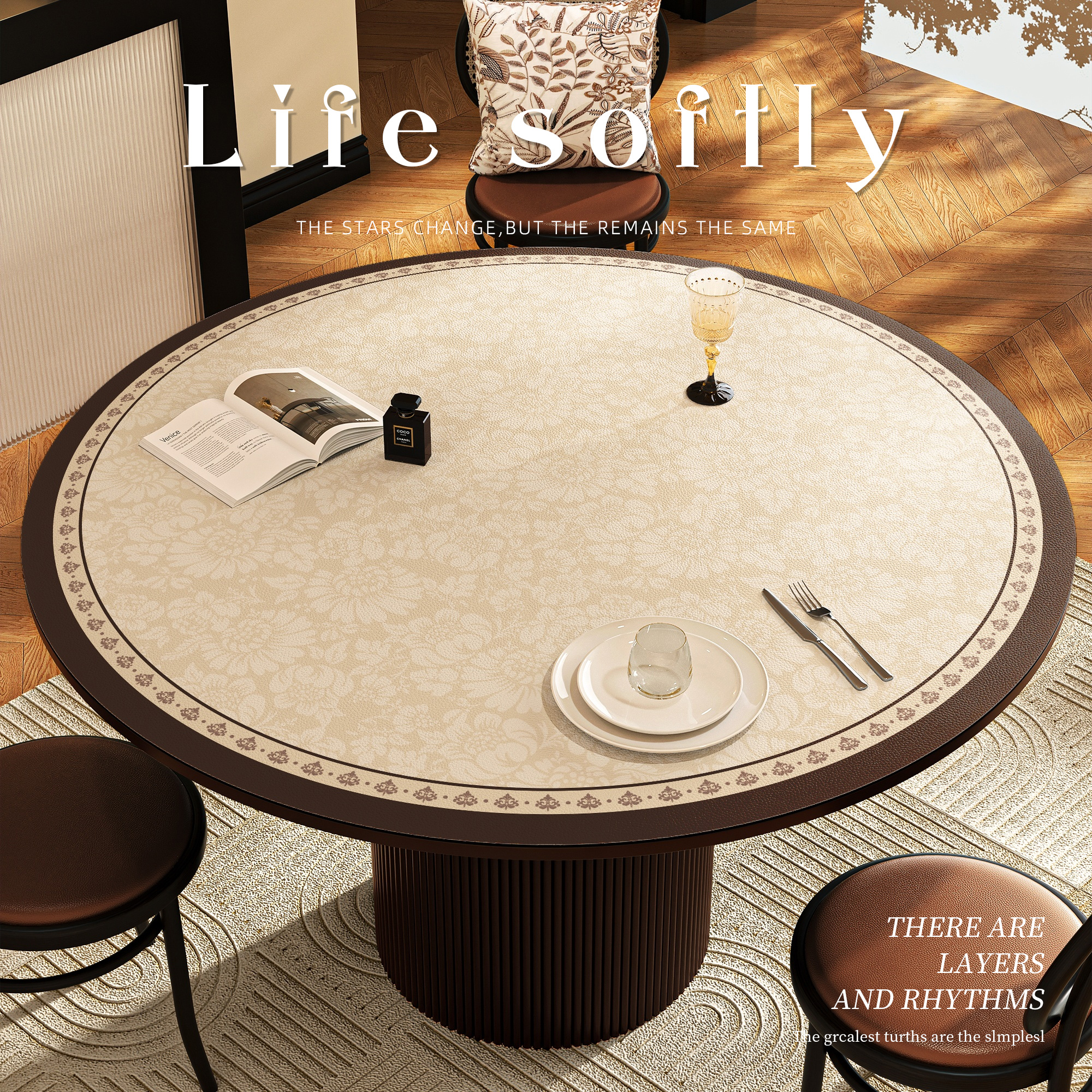 轻奢法式复古圆桌桌垫防水防油防烫隔热中古风高级感茶几桌子保护