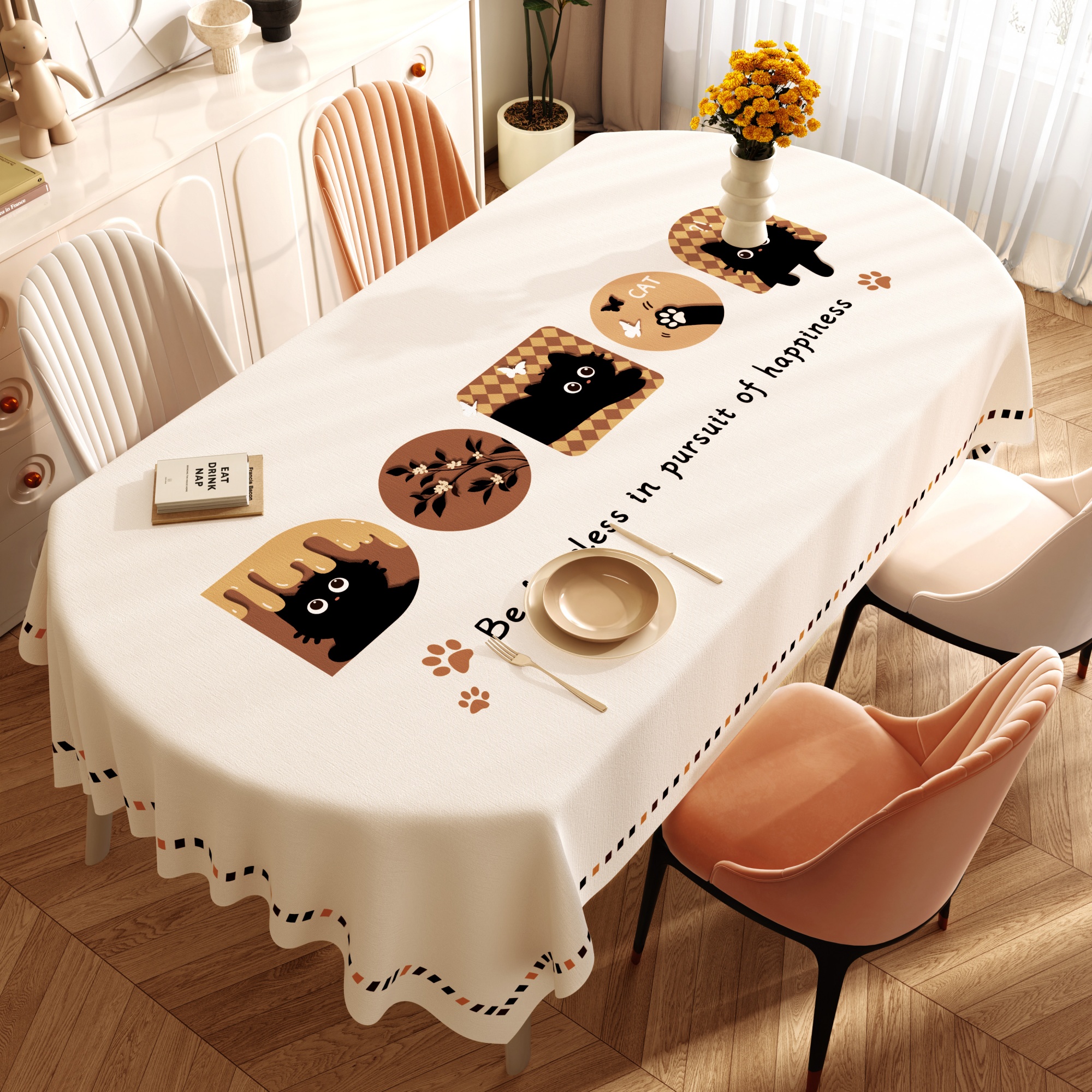 中古风餐桌布防水防油防烫免洗2026新款氛围感长方形茶几台布PVC