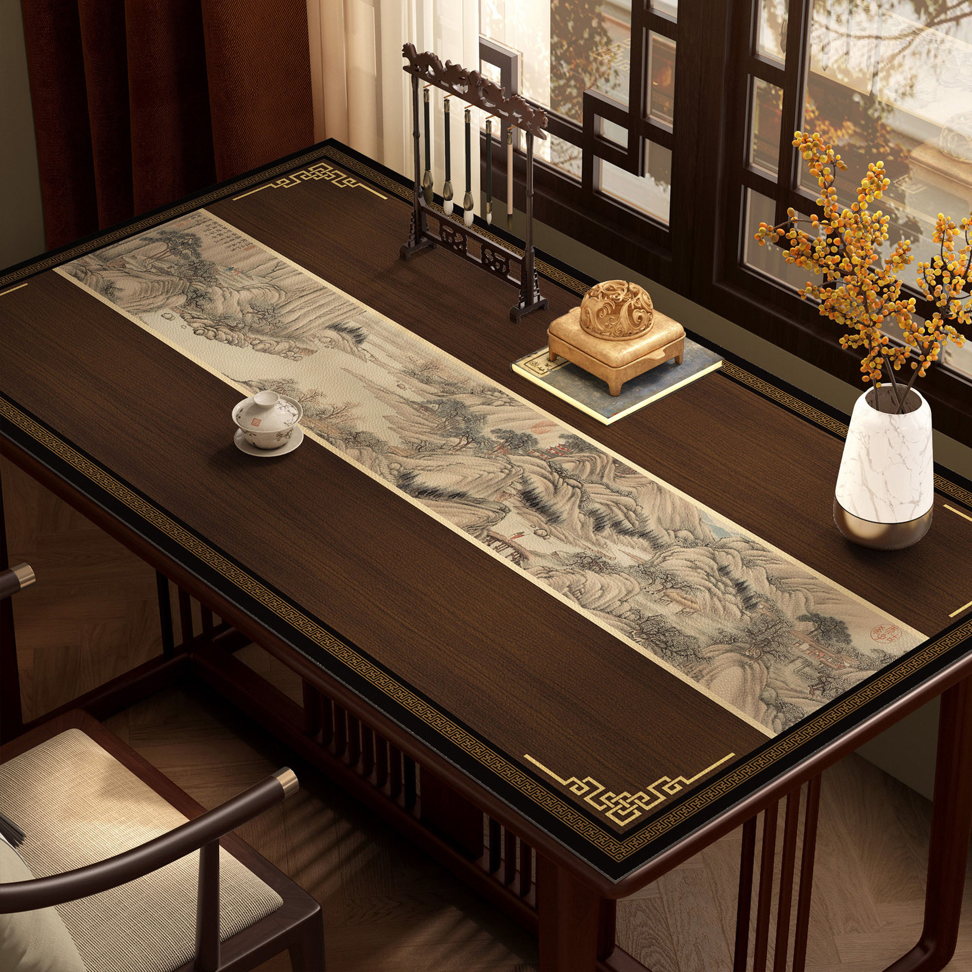 新中式书法书桌垫环保护眼耐磨国风桌布书房办公布置写字台桌面垫,居家布艺,桌布,淘宝优惠券,粉丝福利购,淘宝优惠卷