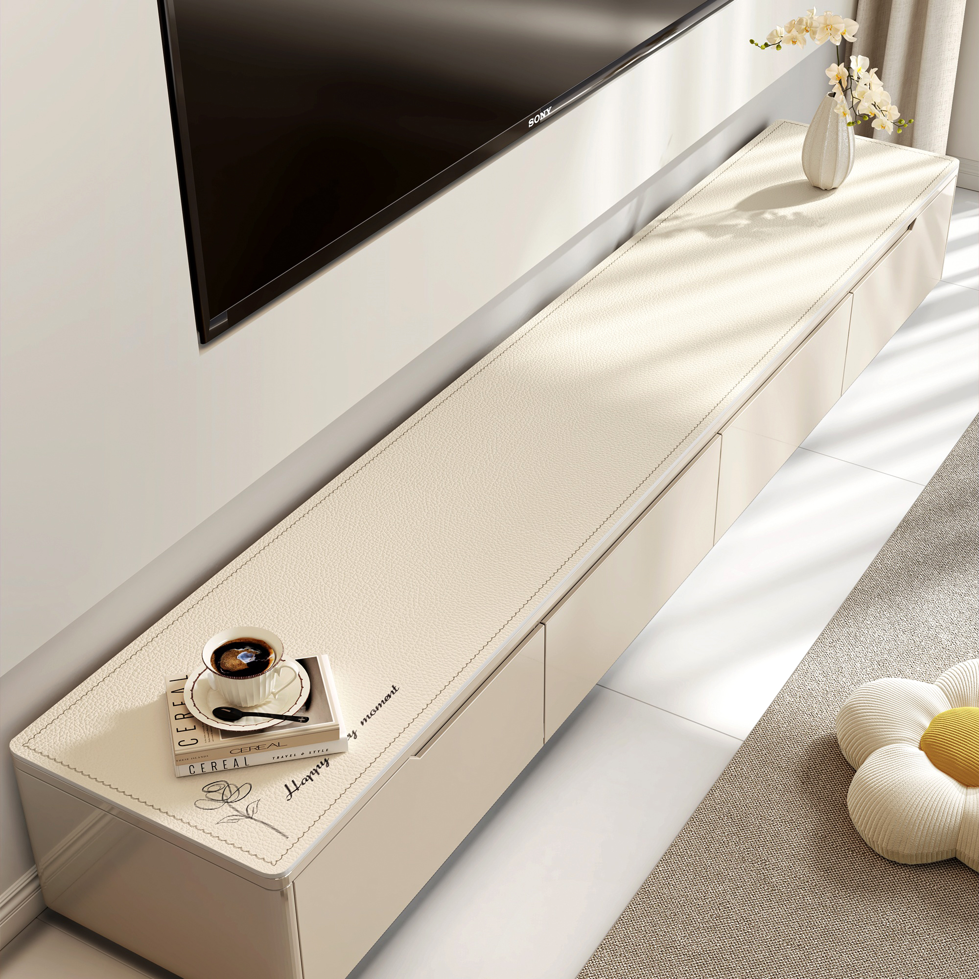 轻奢高级感电视柜桌垫防水防油防脏奶油风玄关长条餐边柜保护垫子