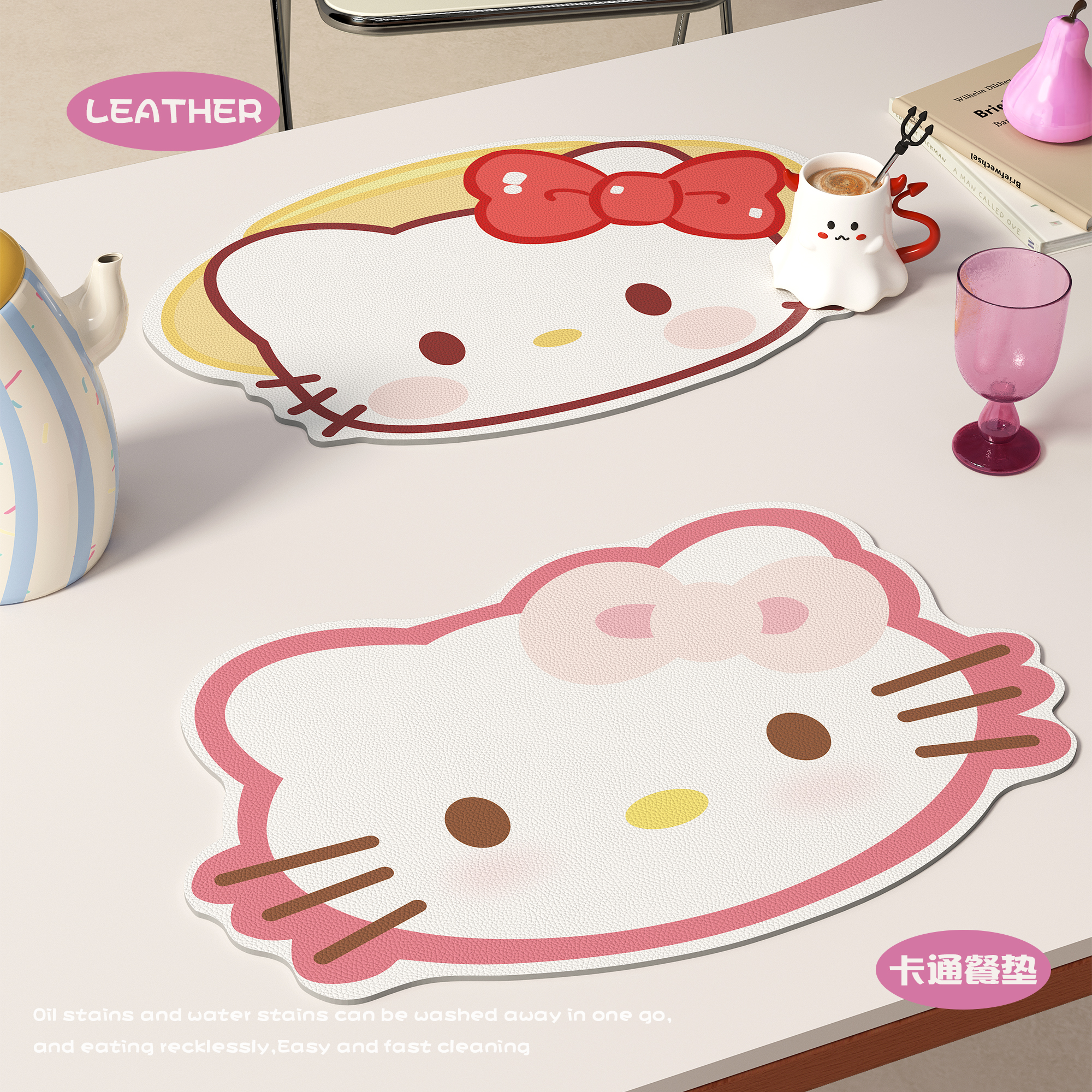 hellokitty可爱餐垫防水防油免洗防烫餐桌垫皮革西餐垫碗盘垫杯垫