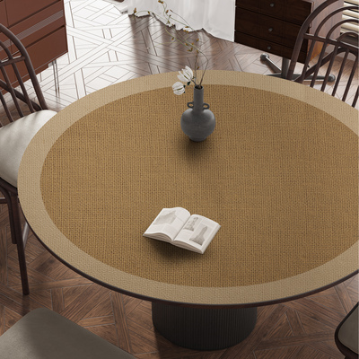 中古风圆形餐桌垫防水防油免洗茶几桌面垫高级感家用皮革防烫桌布