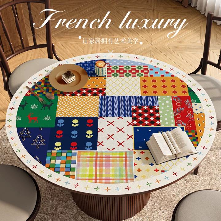 美式卡通圆桌桌布防水防油防烫免洗圆形桌垫圆形桌面保护垫茶几垫