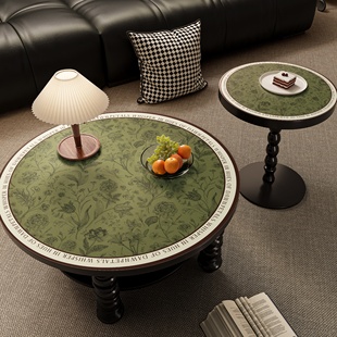 小茶几圆桌桌布轻奢高级感圆形桌垫法式免洗皮革桌布防水防油防烫