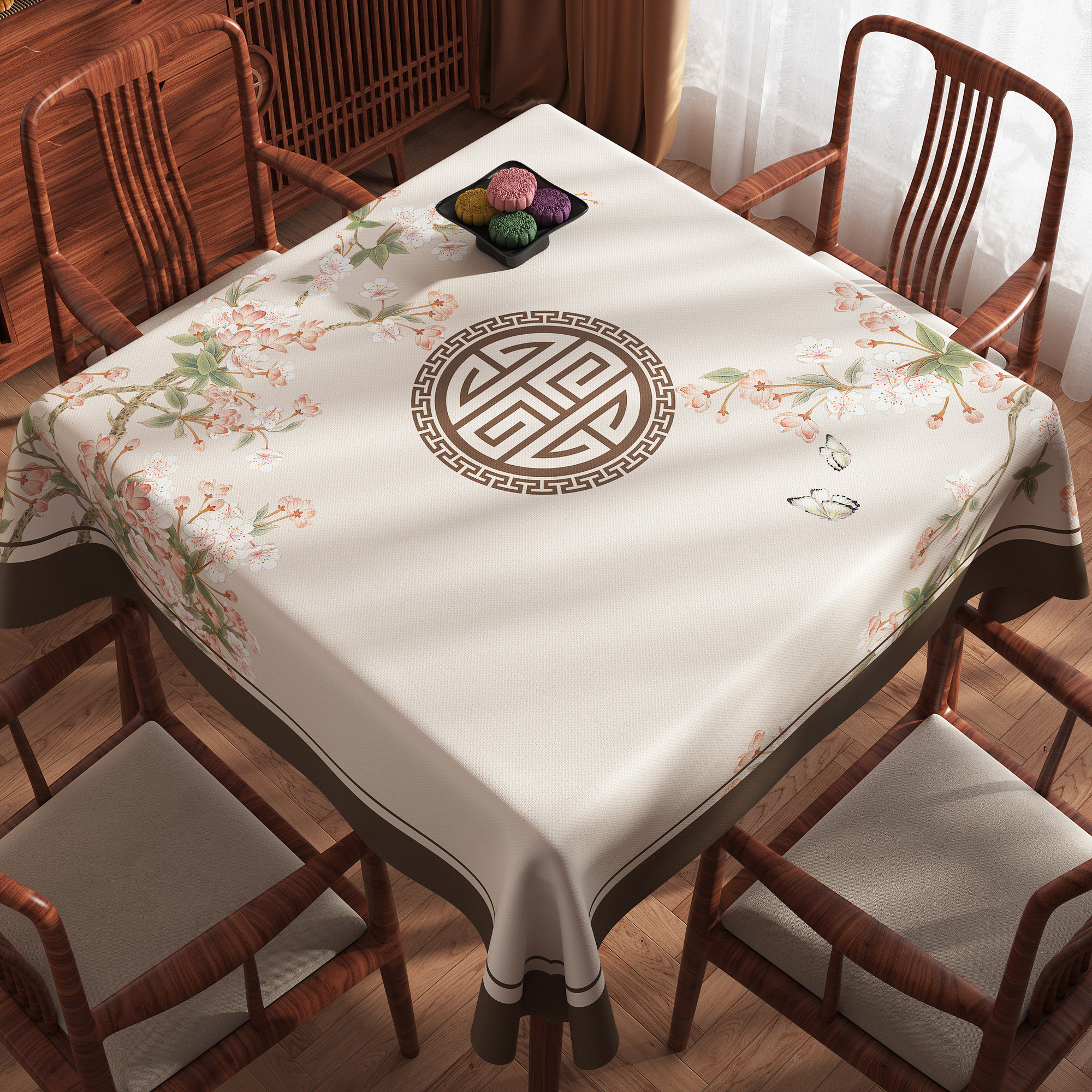 新中式方桌布中国风pvc防水正方形餐桌布家用四方桌茶几装饰台布,居家布艺,桌布,淘宝优惠券,粉丝福利购,淘宝优惠卷