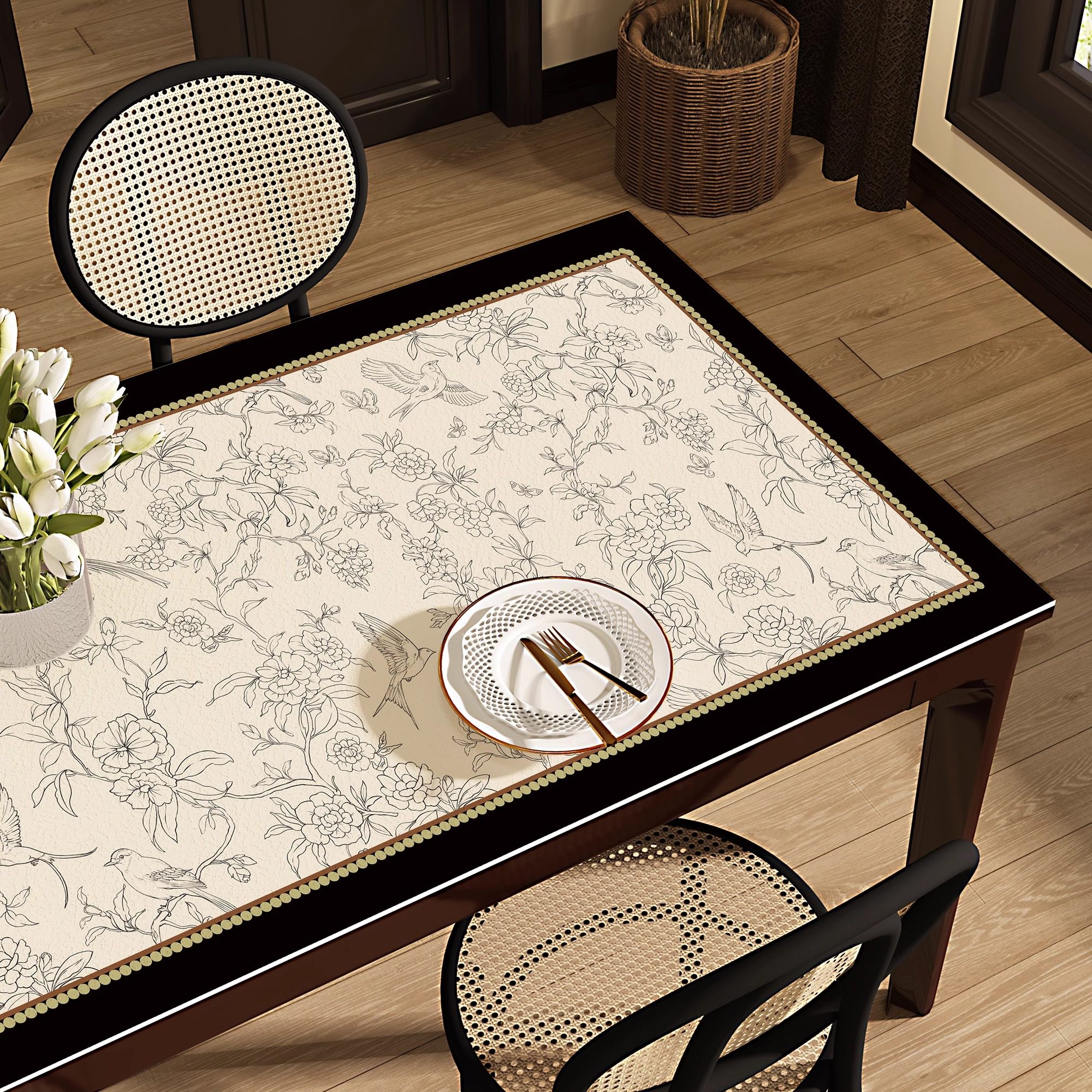 新中式餐桌垫防水防油防烫皮革桌布轻奢高级感长方形免洗茶几桌垫,居家布艺,桌布,淘宝优惠券,粉丝福利购,淘宝优惠卷