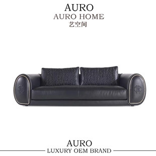 意式极简真皮沙发设计师现代高级感别墅客厅高端中古轻奢直排沙发