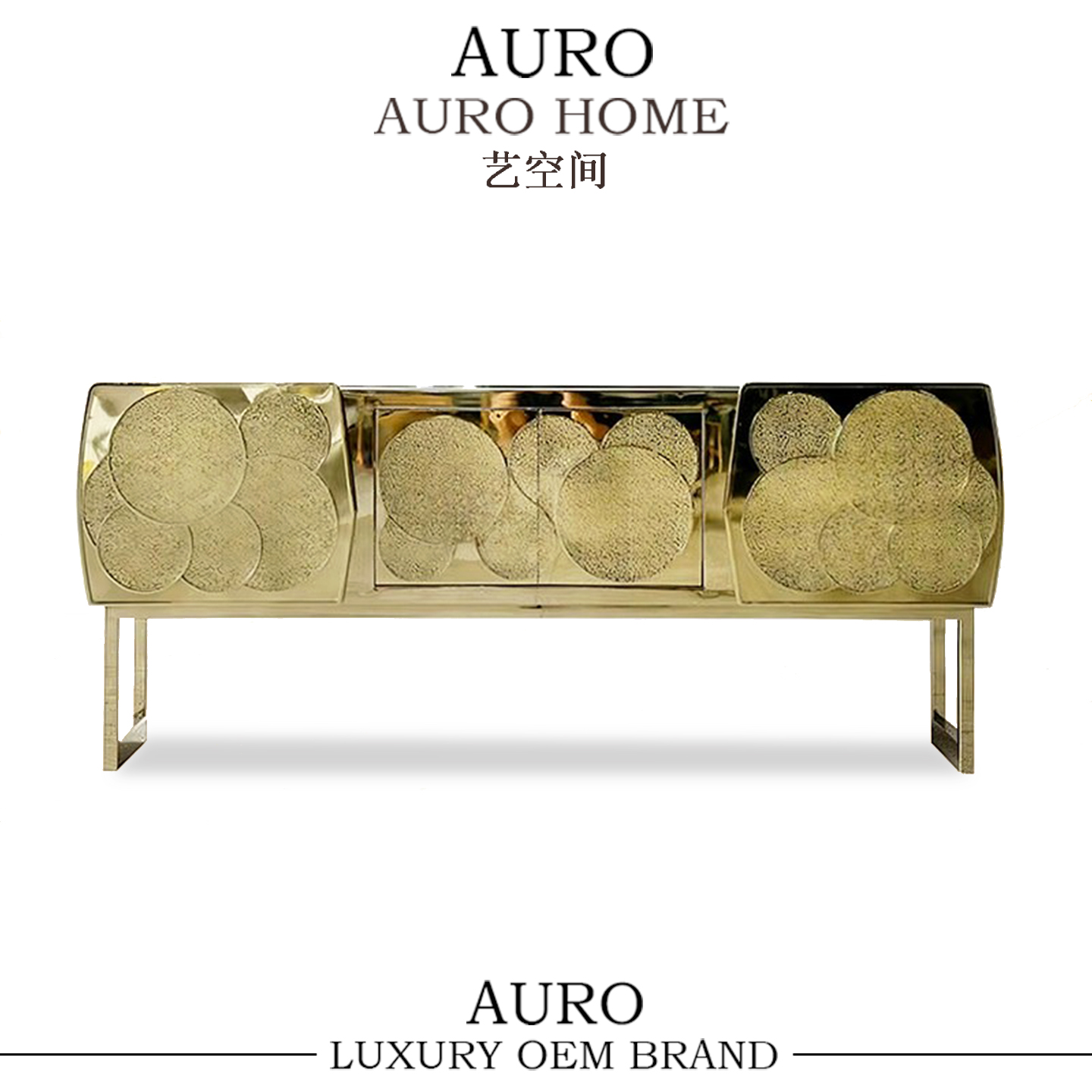 轻奢金属实木收纳餐边柜创意百搭