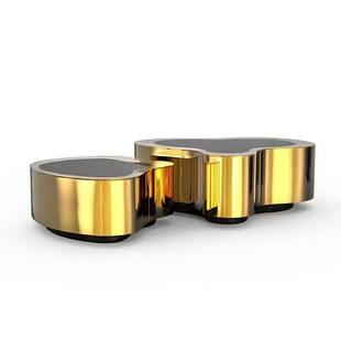 葡萄牙不锈钢异形茶几酒店别墅设计感高端边桌客厅艺术波浪纹茶桌