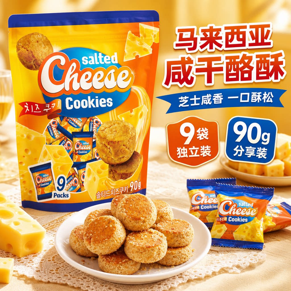 马来西亚进口咸味芝士奶酪曲奇饼干酥饼糕点独立包装下午茶小零食
