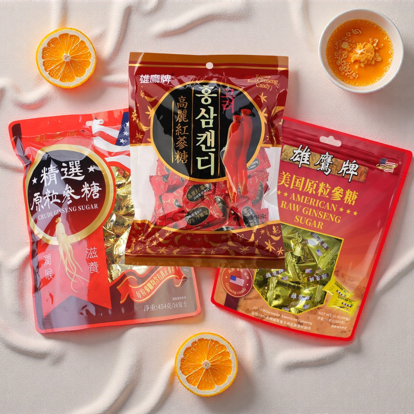 香港雄鹰牌原粒花旗参糖正宗人参糖454g袋装清凉润喉年货送礼特产