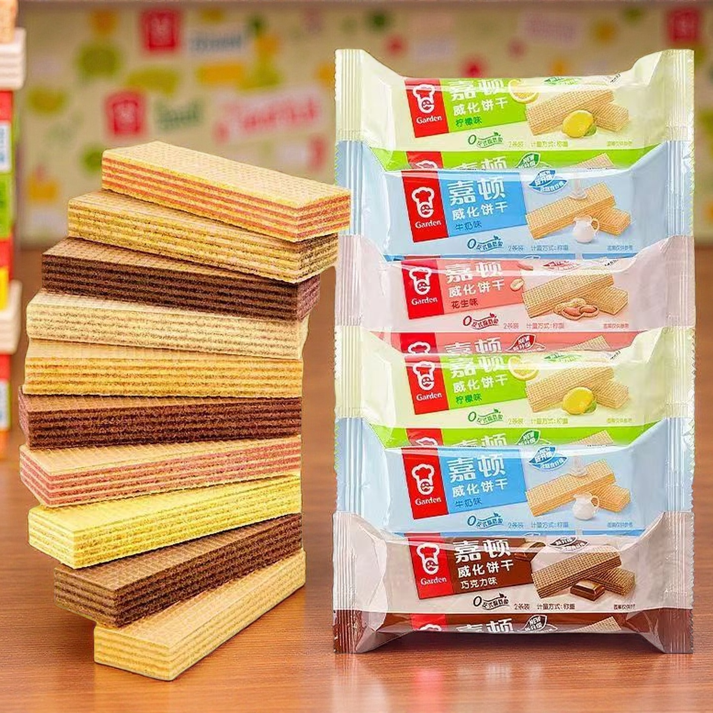 嘉顿威化散装花生味巧克力柠檬草莓味办公休闲小零食西式夹心饼干