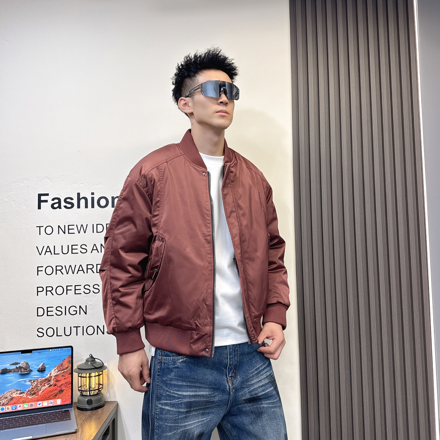 2025秋冬新款美式飞行员休闲夹克男士宽松直筒拼接棒球服夹棉外套