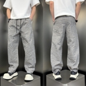 薄款 纯色百搭宽松直筒裤 男士 2025夏季 潮流韩版 痞帅格子裤 户外男士
