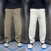 春秋加厚保暖休闲裤 纯色百搭刺绣阔腿弯刀裤 男士 潮牌运动重磅卫裤