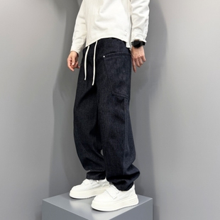 男抽绳腰百搭休闲加厚长裤 2025冬季 宽松直筒阔腿裤 加绒弯刀裤 新款